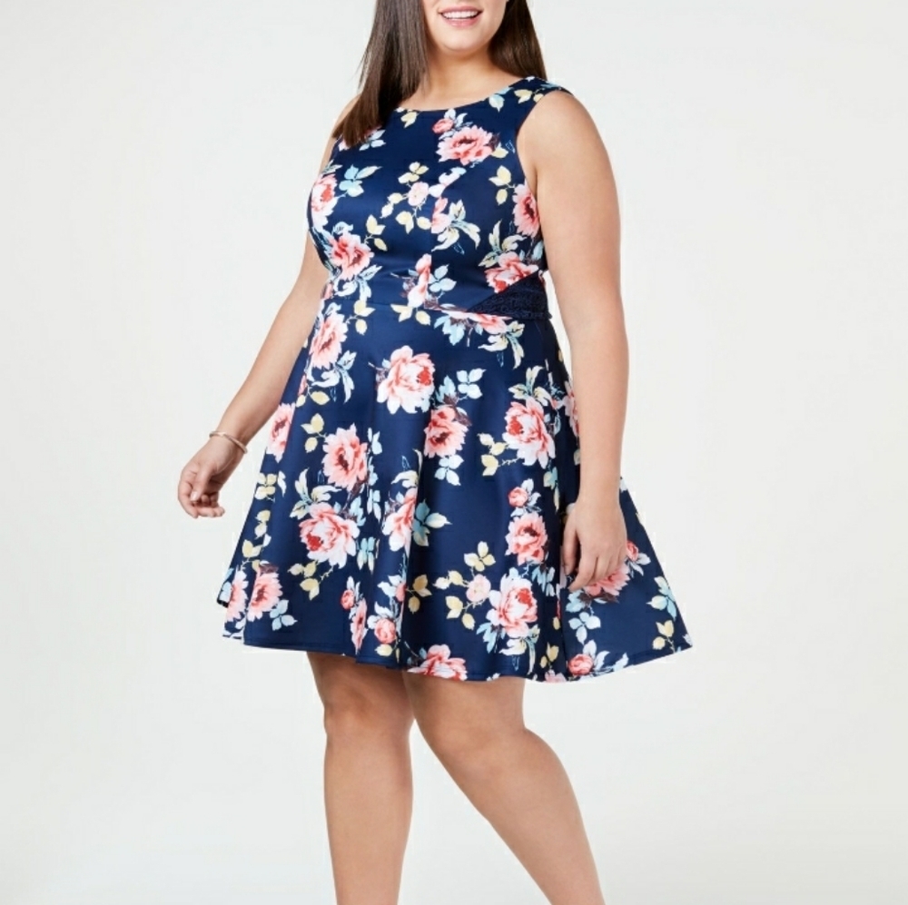 NWOT City Studio Sleeveless Dress Sz 24 Floral Blue Coral 945